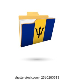 Vector illustration of Barbados flag isolated in file folder on white background.