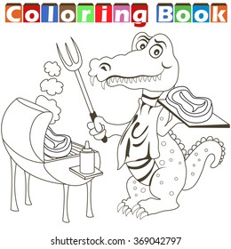 Vector illustration of a barbecue alligator for a coloring book.