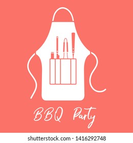 Vector illustration with barbecue apron, grill and barbecue tools. BBQ party background. Design for party card, banner, poster or print.