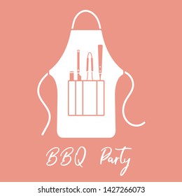 Vector illustration with barbecue apron, grill and barbecue tools. BBQ party background. Design for party card, banner, poster or print.