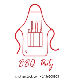 Vector illustration with barbecue apron, grill and barbecue tools. BBQ party background. Design for party card, banner, poster or print.