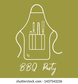 Vector illustration with barbecue apron, grill and barbecue tools. BBQ party background. Design for party card, banner, poster or print.