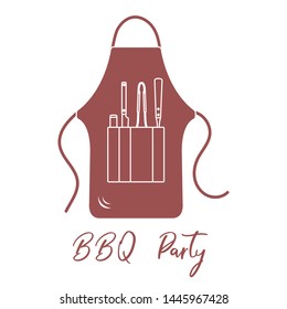 Vector illustration with barbecue apron, grill and barbecue tools. BBQ party background. Design for party card, banner, poster or print.
