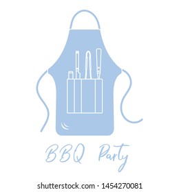 Vector illustration with barbecue apron, grill and barbecue tools. BBQ party background. Design for party card, banner, poster or print.