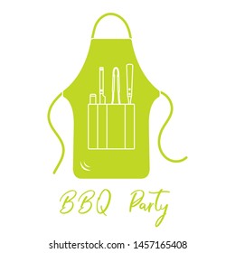 Vector illustration with barbecue apron, grill and barbecue tools. BBQ party background. Design for party card, banner, poster or print.