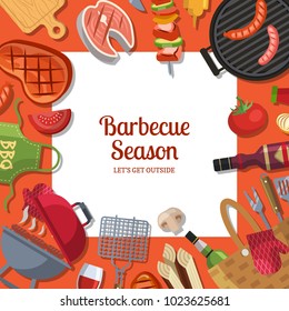 Vector illustration with barbecue or grill cooking theme with place for text. Bbq cooking and grill food