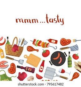 Vector illustration of barbecue or grill cooking with place for text