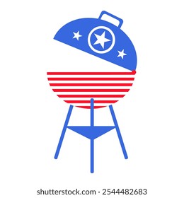 Vector illustration of a barbecue grill with cover from the collection of American flag-themed icons. A celebration of American culture and identity. Independence Day celebrations, a decorative