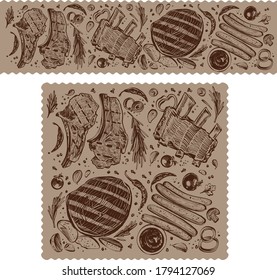 The vector illustration of the barbecue mix meat and food