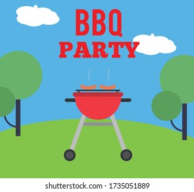 Vector illustration of a barbecue party. Hot dogs and drinks