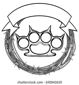 Vector illustration barbed wire and brass knuckle. For tattoo or t-shirt design.
