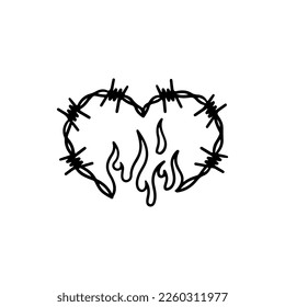vector illustration of barbed wire with fire concept
