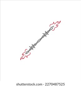 vector illustration of barbed wire and fire