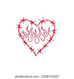 vector illustration of barbed wire with fire