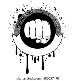 Vector illustration barbed wire and fist. For tattoo or t-shirt design.