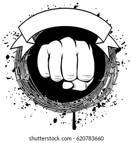 Vector illustration barbed wire and fist. For tattoo or t-shirt design.