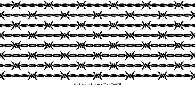 Vector Illustration Of Barbed Wire Isolated On White Background. Twisted Barbwire Seamless Background. Security Fence Pattern. 