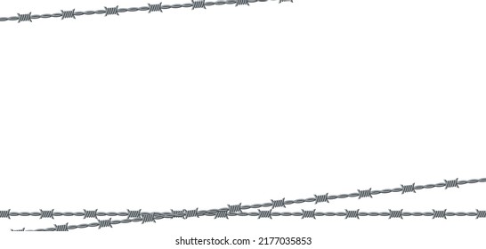 Vector illustration of barbed wire isolated on white background. Rectangular shape frame from twisted barbwire. Security fence backdrop. 