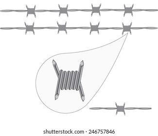 Vector illustration of the barbed wire on white background