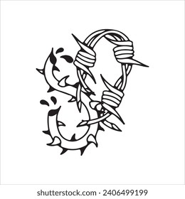 vector illustration of barbed wire and thorny branches