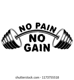 Vector illustration barbell and "No pain - no gain" inspirational lettering.