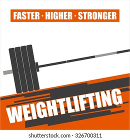 Vector illustration of barbell on an abstract background. Weightlifting poster.