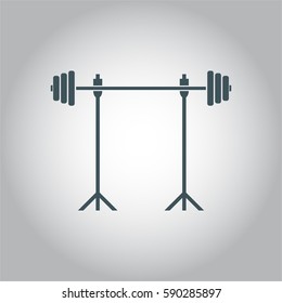 Vector illustration of  Barbell on Rack vector icon in Green
