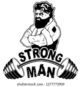 Vector illustration barbell and strong man.