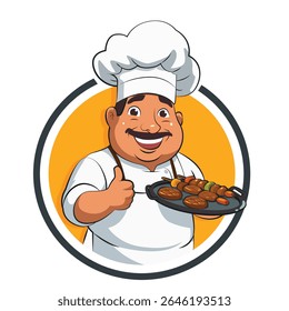 A vector illustration of Barbeque Chef Grilling Steak