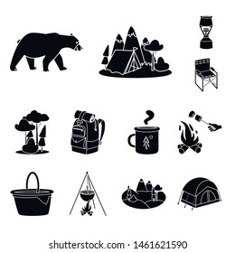 Vector illustration of barbeque and leisure icon. Set of barbeque and nature vector icon for stock.