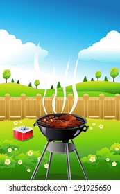 A vector illustration of barbeque party poster design