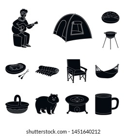 Vector illustration of barbeque and rest icon. Set of barbeque and nature vector icon for stock.