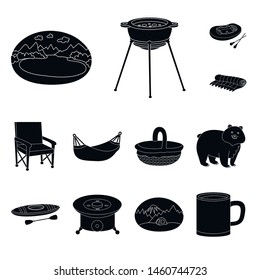 Vector illustration of barbeque and rest icon. Collection of barbeque and nature vector icon for stock.