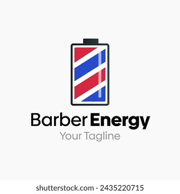 Vector Illustration for Barber Energy Logo: A Design Template Merging Concepts of a Barber sign and battery  Shape