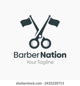 Vector Illustration for Barber Nation Logo: A Design Template Merging Concepts of a Scissors and flag Shape