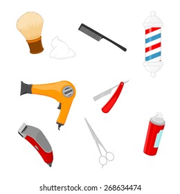 A vector illustration of barber and shop icons.
Barber Icon Set.
Hairdressing equipment Icons.
