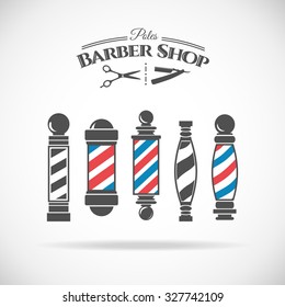 Vector illustration  barber shop vintage pole collection  isolated  on white background.  