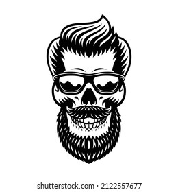 Vector illustration of a barber skull with a beard in sunglasses