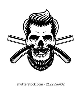 Vector illustration of a barber skull with straight razors