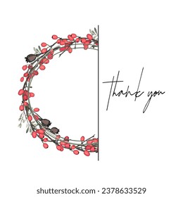 Vector illustration of barberry. Thank you. Frame of red forest berries. Print logo blank for the designer