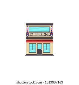 Vector illustration barbershop front facade icon. barbershop building exterior.