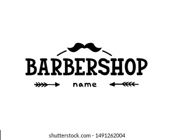 Vector illustration of barbershop lettering for banner, leaflet, poster, clothes, logo, advertisement design. Handwritten text for template, signage, billboard, printing, price list of the barber’s