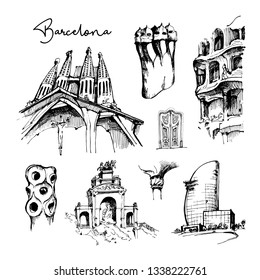 Vector illustration with Barcelona on white background