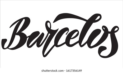 Vector illustration of Barcelos, the name of a town in Portugal,for logotype, t-shirt, banner, magazine, poster, decoration, postcard. Barcelos calligraphy background. Barcelos lettering. EPS 10.