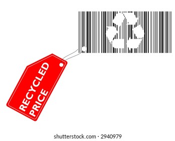 Vector illustration - barcode with recycled symbol and coupon "Recycled price"