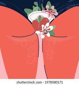 Vector illustration of a bare back woman wearing blue panties. Concept of menstruation.