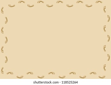 vector illustration of bare footprints in sand, framing a copy space area in the center