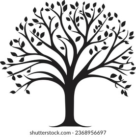 Vector illustration. Bare tree silhouette without barren leaves dead no scary black life. Hand drawn. Isolated on white background.