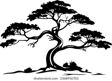 Vector illustration. Bare tree silhouette without barren leaves dead no scary black life. Hand drawn. Isolated on white background.