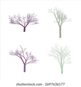 Ilustración vectorial de árboles desnudos en estilo minimalista con diferentes colores y Formas perfectas para fondos y diseños